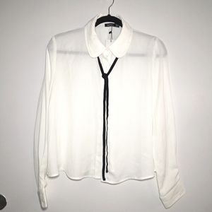 Boohoo white blouse with velvet neck tie